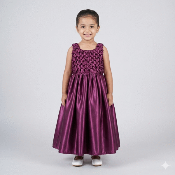 Royal Plum Smocked Satin Party Dress
