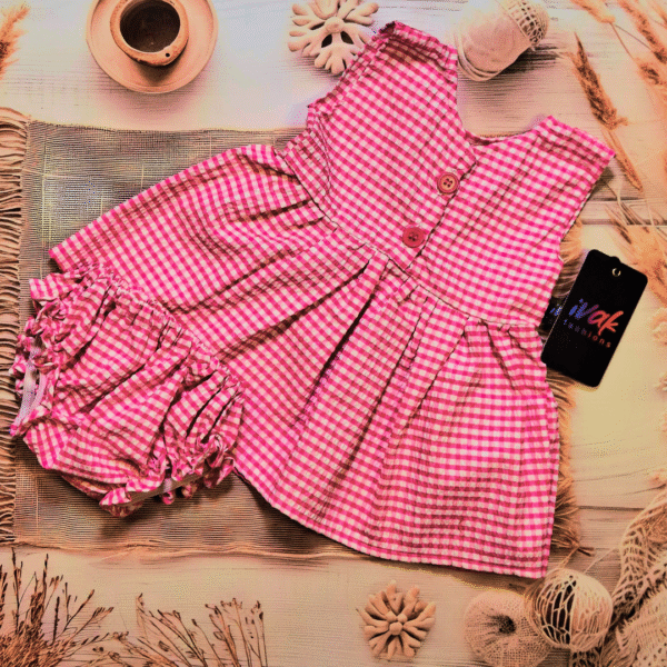 Popcorn Gingham Checked Frock & Bloomer Set