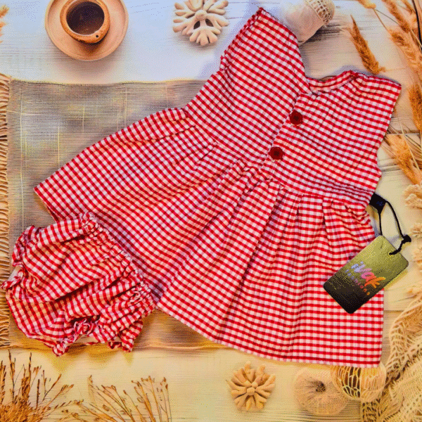 Popcorn Gingham Checked Frock & Bloomer Set