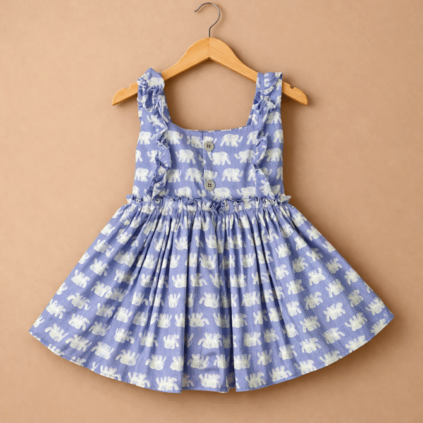 Sweet Lavender Elephant Print Ruffle Frock