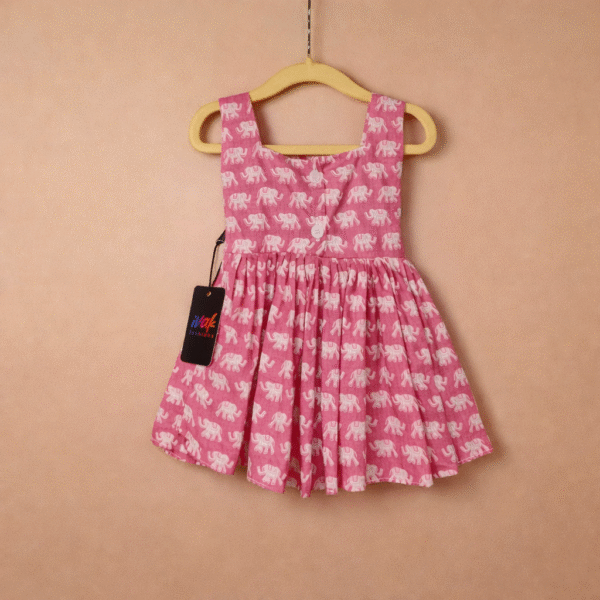 Playful Elephant Print Pink Cotton Frock