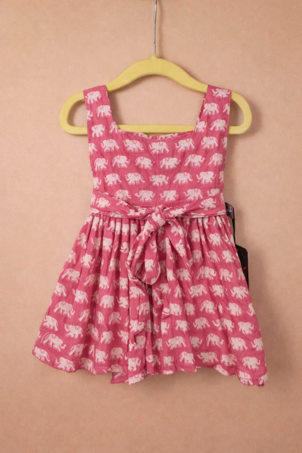 Playful Elephant Print Pink Cotton Frock
